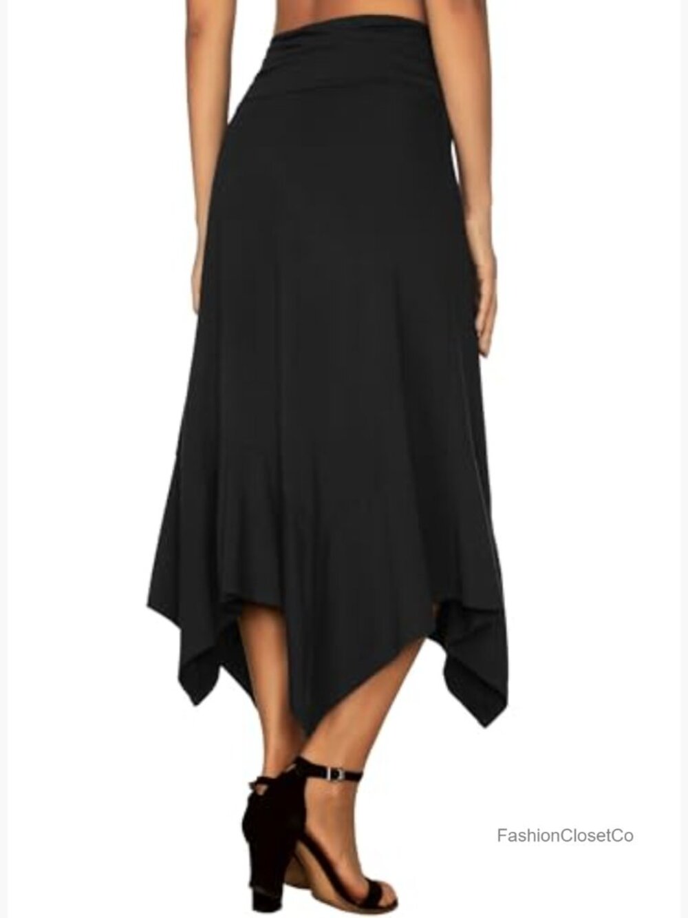 Flowy Handkerchief Hemline Midi Skirt - Ruched Elastic Waist - Picture 5 of 7